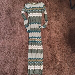 Torn by Ronny Kobo Multicolor Chevron Long Sleeve Dress